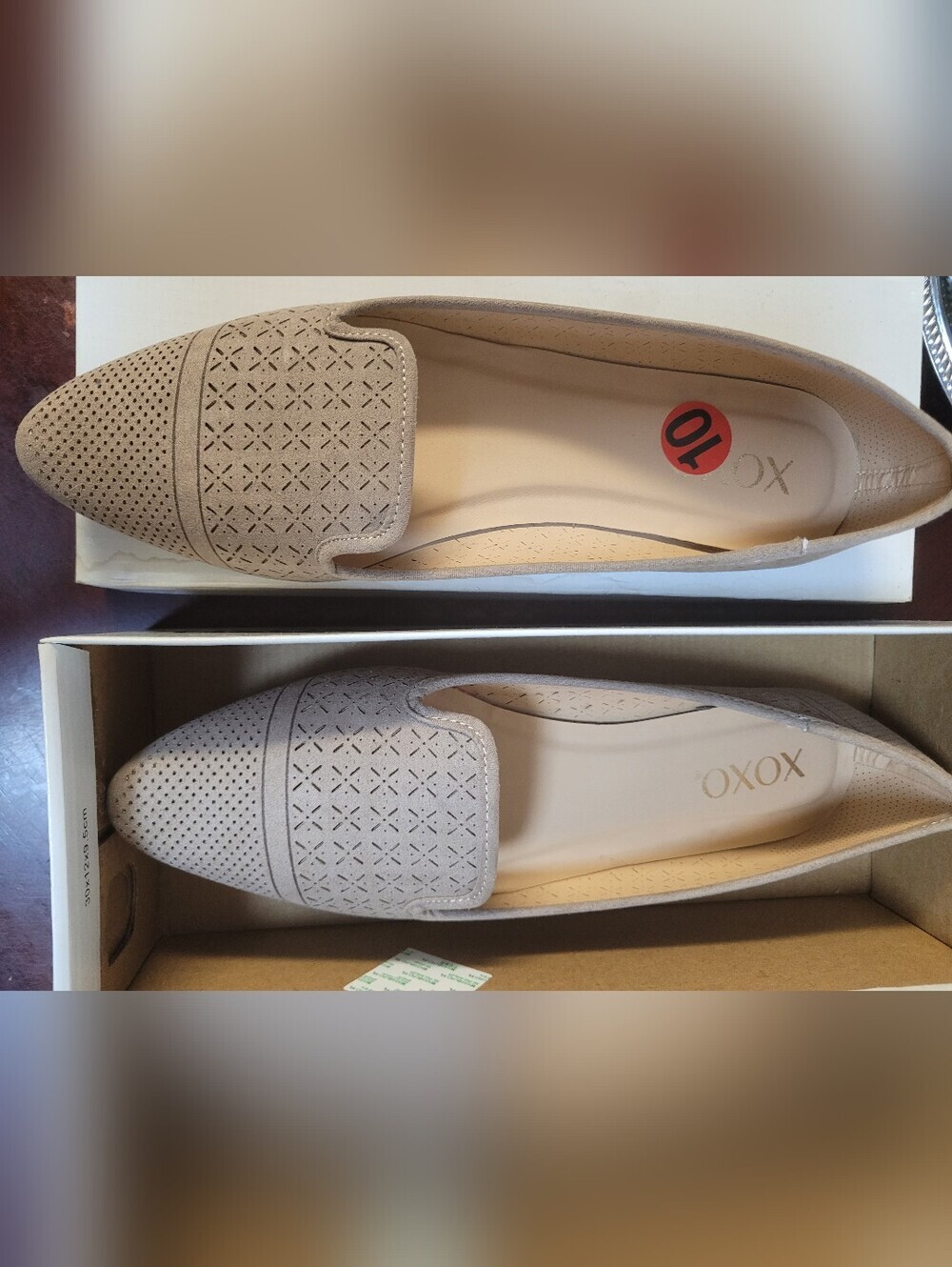 XOXO Women's Taupe Perforated Pointed-Toe Slip-On Flats